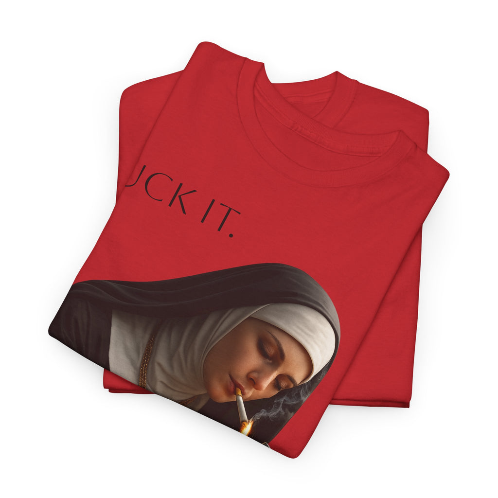 Graphic Tee — 'Fuck It' Smoking Nun Vintage Art T-Shirt