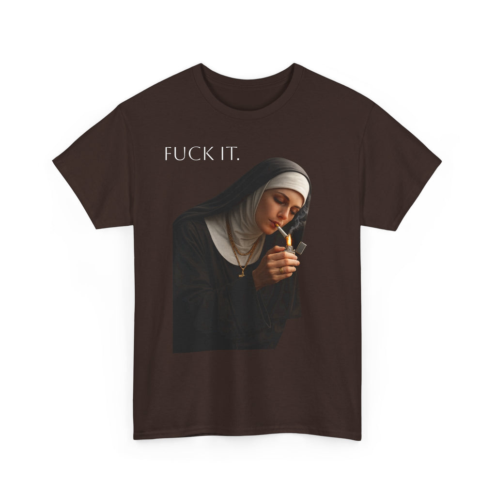 Graphic Tee — 'Fuck It' Smoking Nun Vintage Art T-Shirt