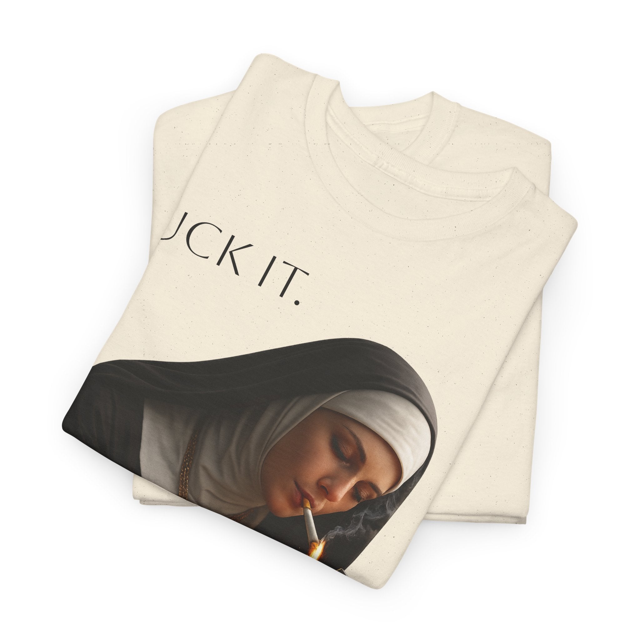 Graphic Tee — 'Fuck It' Smoking Nun Vintage Art T-Shirt