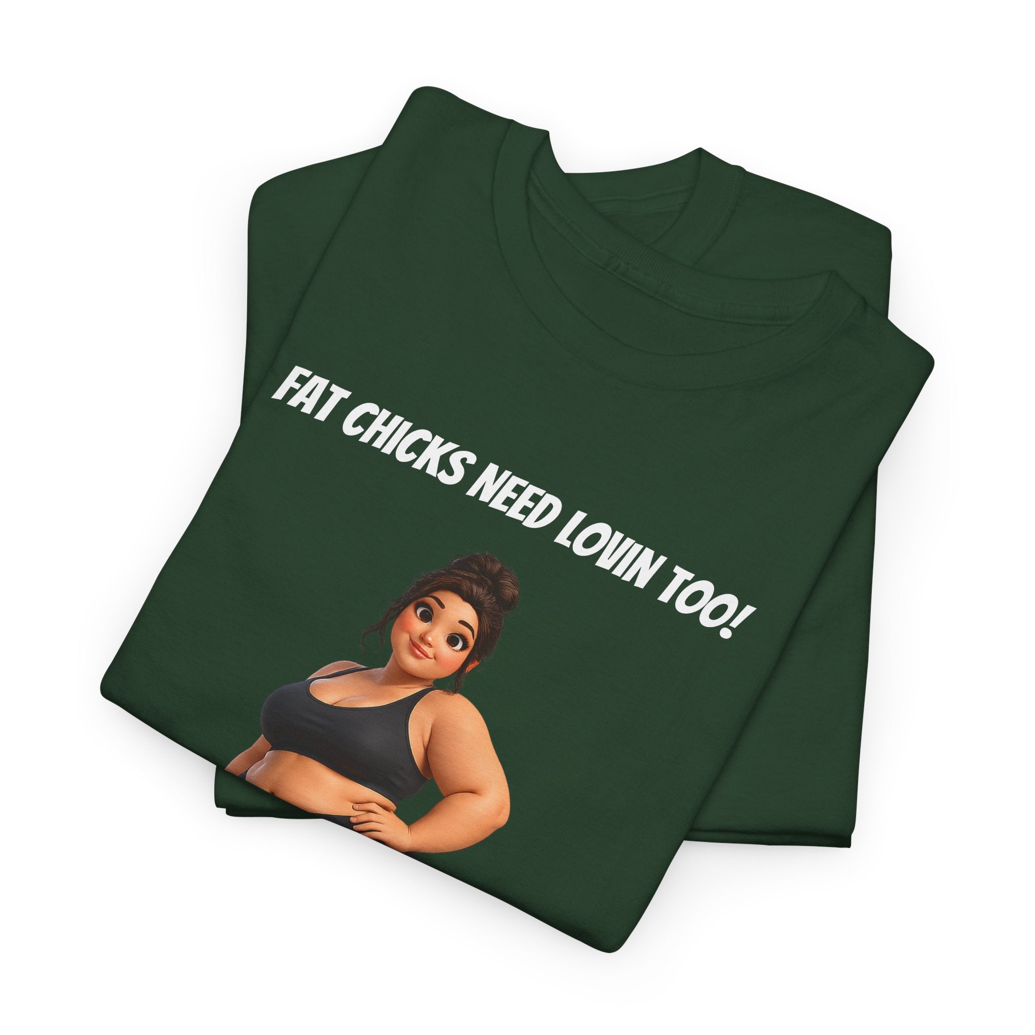 Plus-Size Fitness Tee — “Fat Chicks Need Lovin Too!” Curvy Activewear Graphic Shirt