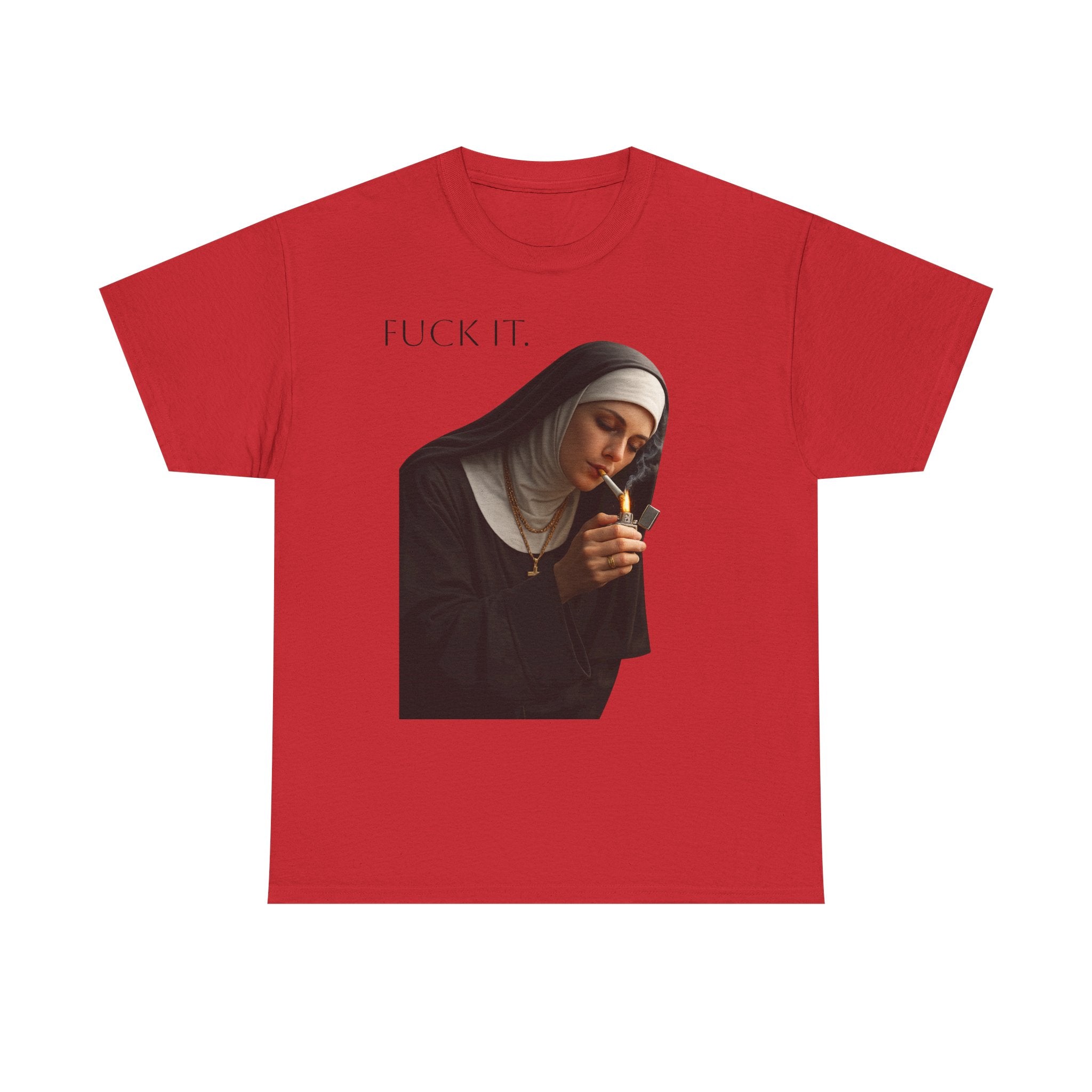 Graphic Tee — 'Fuck It' Smoking Nun Vintage Art T-Shirt