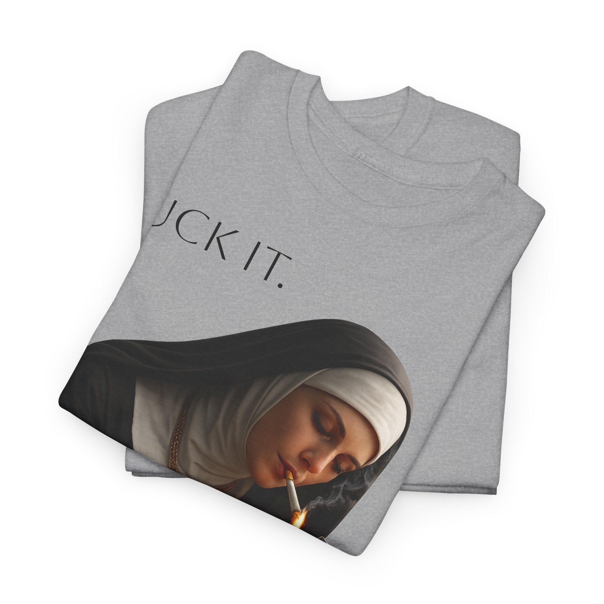 Graphic Tee — 'Fuck It' Smoking Nun Vintage Art T-Shirt