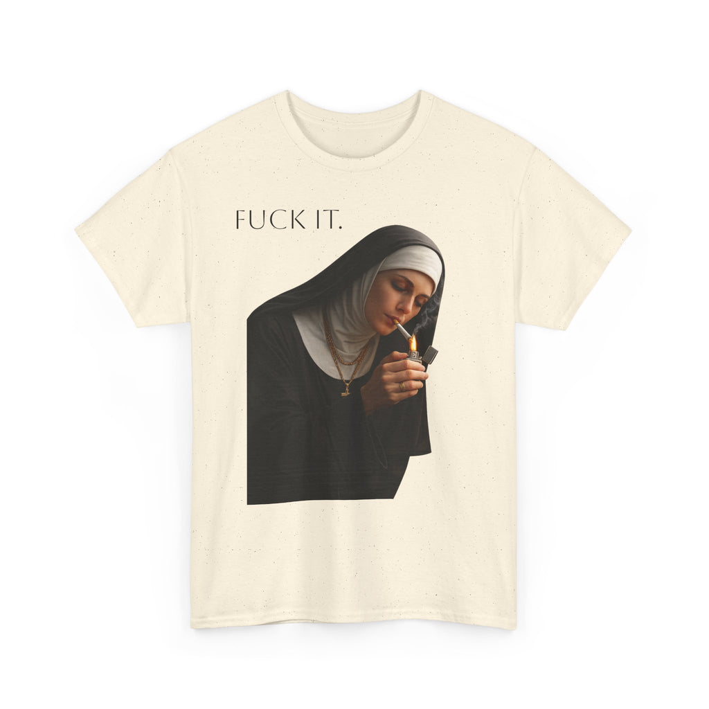 Graphic Tee — 'Fuck It' Smoking Nun Vintage Art T-Shirt
