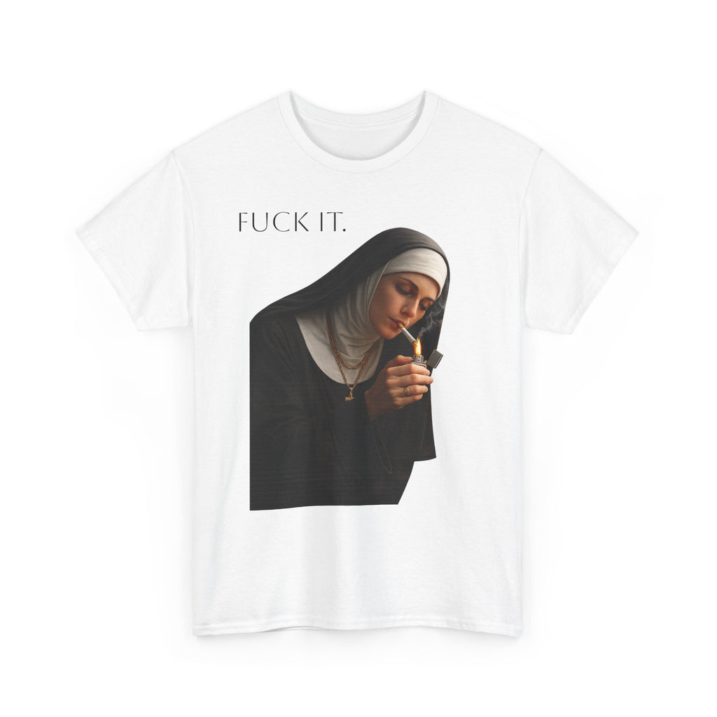Graphic Tee — 'Fuck It' Smoking Nun Vintage Art T-Shirt