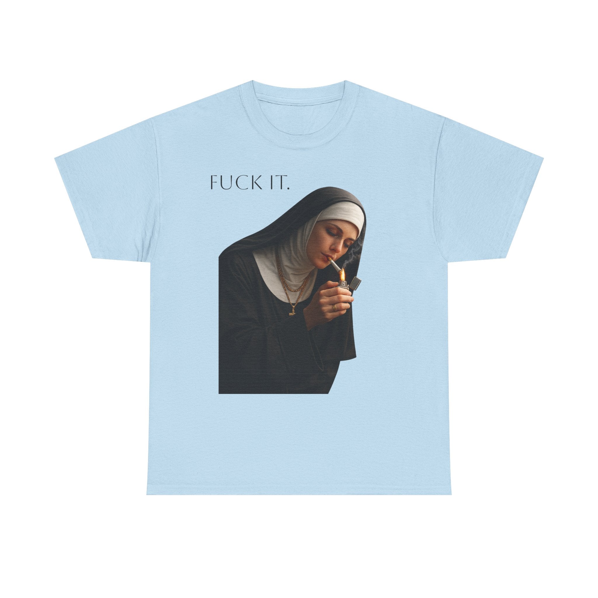 Graphic Tee — 'Fuck It' Smoking Nun Vintage Art T-Shirt