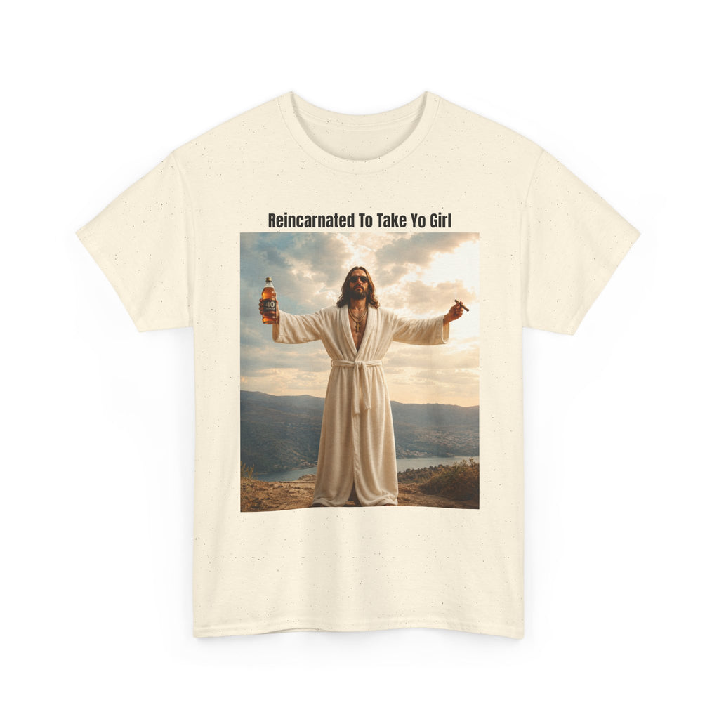 Graphic Tee — "Reincarnated to Take Yo Girl" Retro Jesus Parody T-Shirt