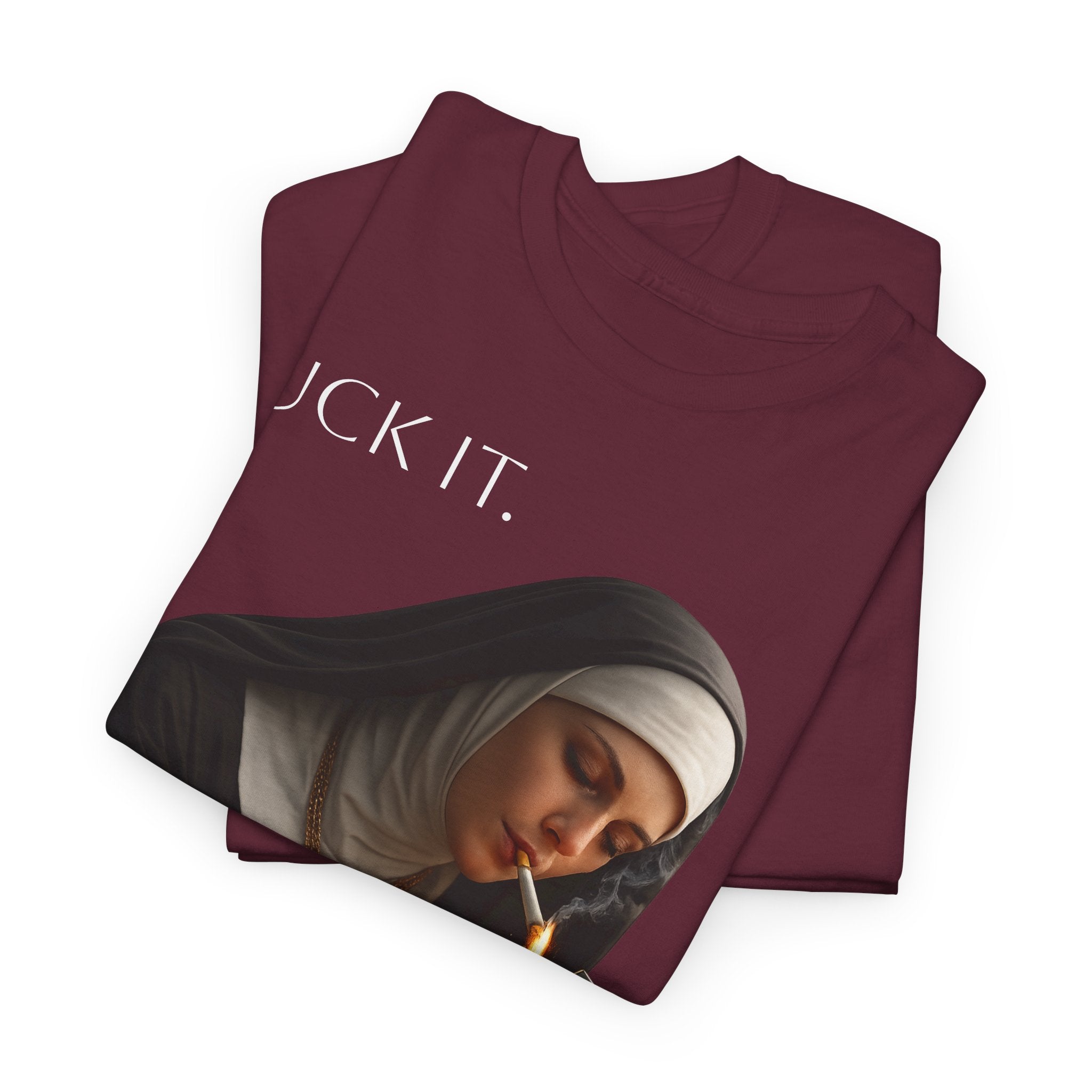 Graphic Tee — 'Fuck It' Smoking Nun Vintage Art T-Shirt