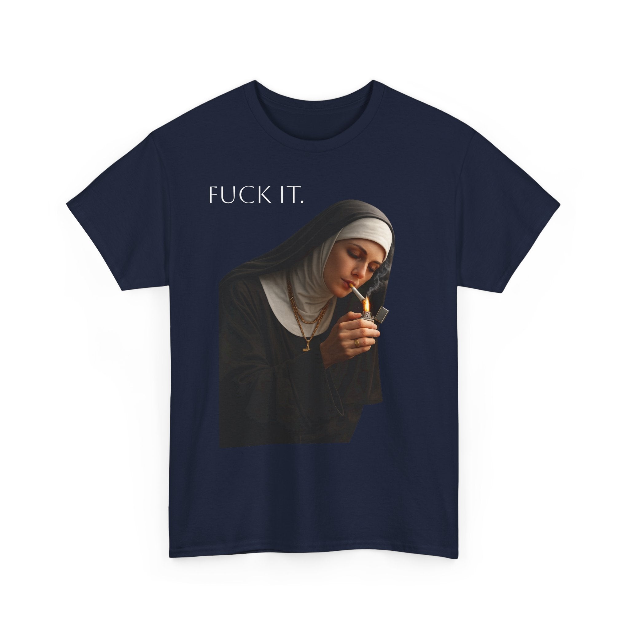 Graphic Tee — 'Fuck It' Smoking Nun Vintage Art T-Shirt