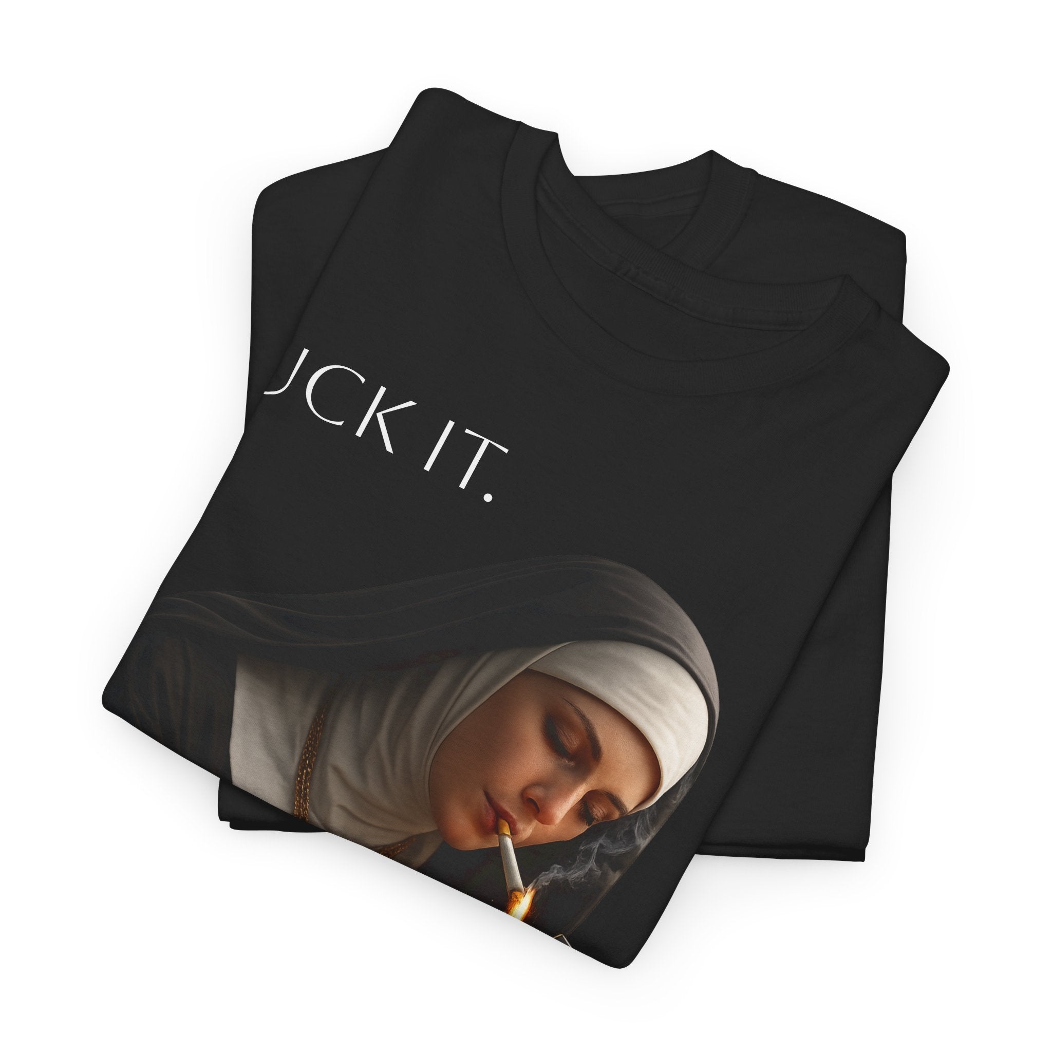 Graphic Tee — 'Fuck It' Smoking Nun Vintage Art T-Shirt