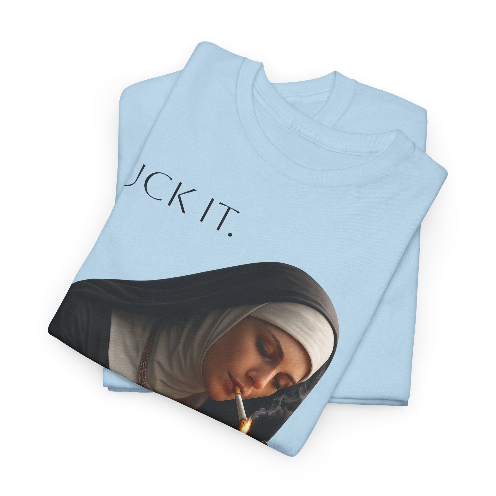 Graphic Tee — 'Fuck It' Smoking Nun Vintage Art T-Shirt