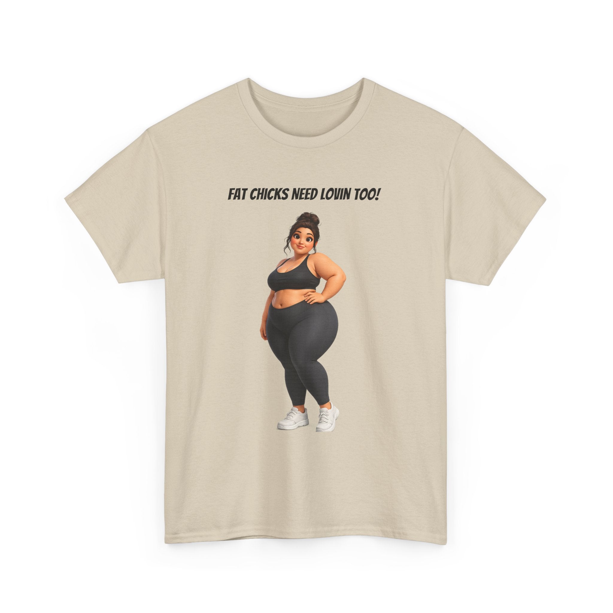 Plus-Size Fitness Tee — “Fat Chicks Need Lovin Too!” Curvy Activewear Graphic Shirt