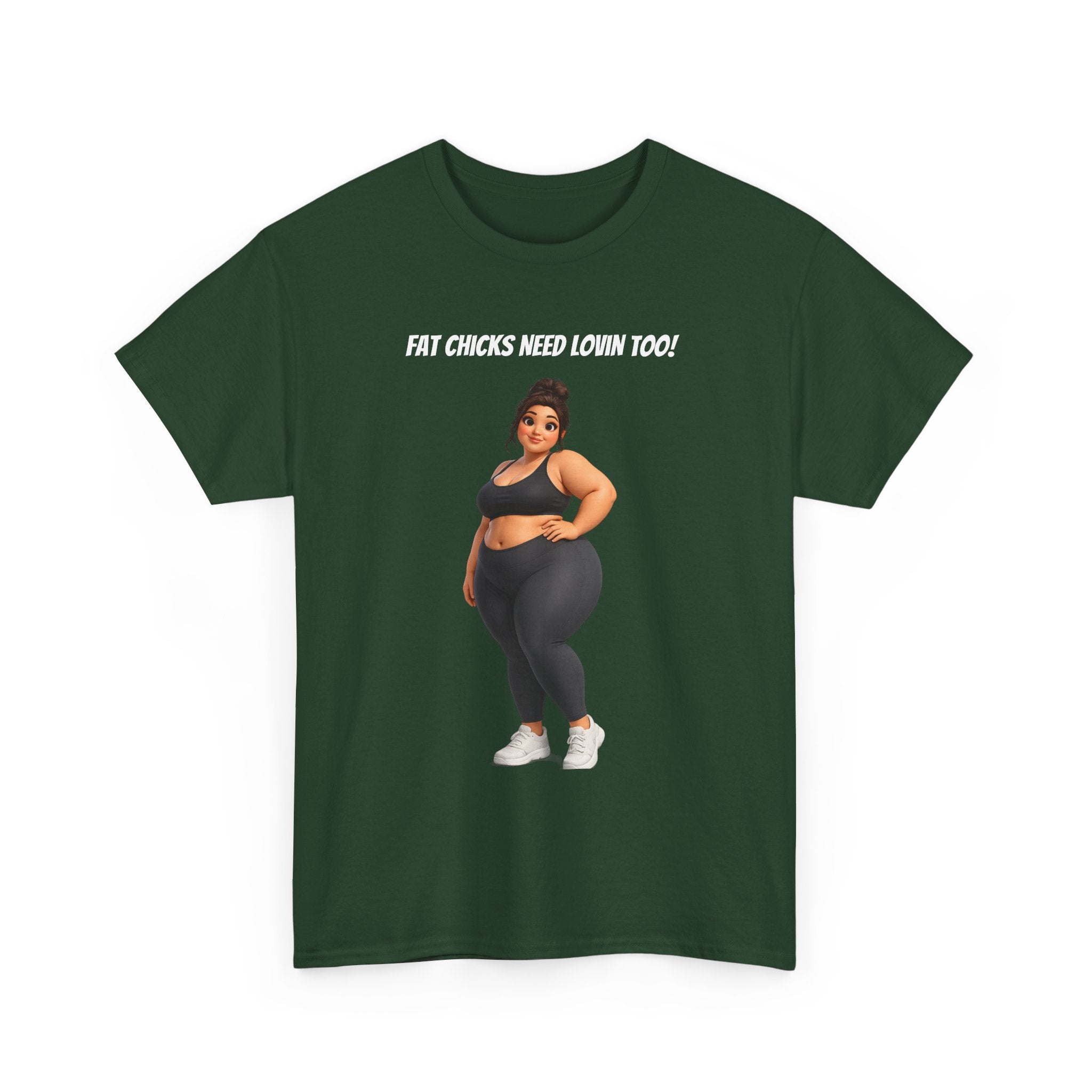 Plus-Size Fitness Tee — “Fat Chicks Need Lovin Too!” Curvy Activewear Graphic Shirt