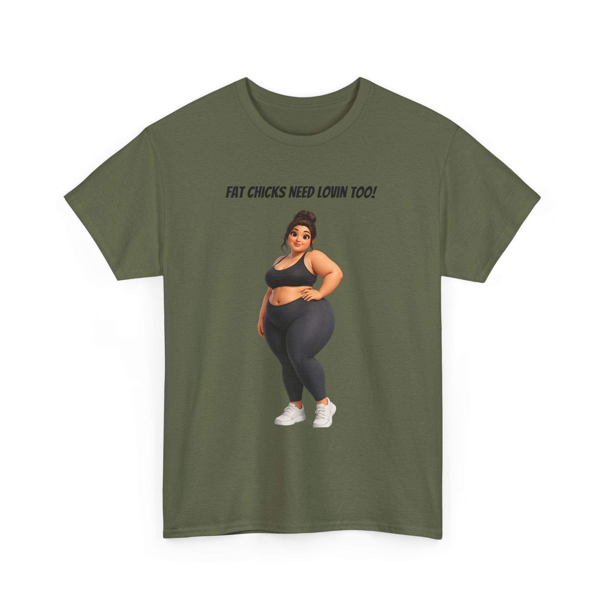 Plus-Size Fitness Tee — “Fat Chicks Need Lovin Too!” Curvy Activewear Graphic Shirt
