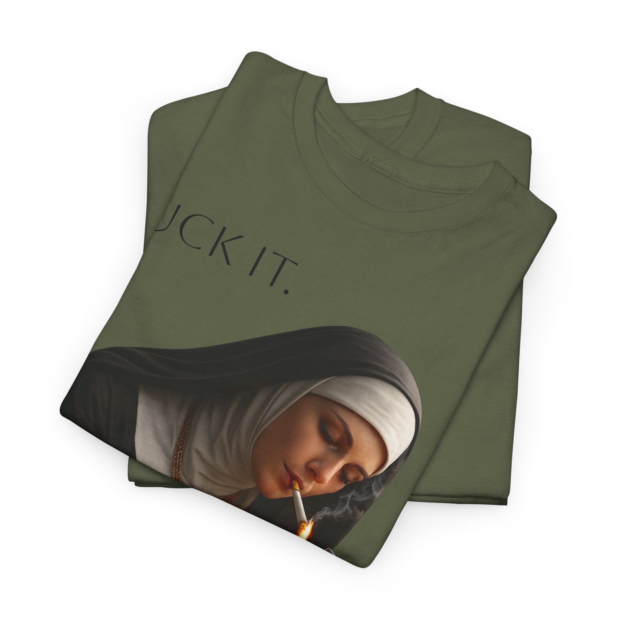 Graphic Tee — 'Fuck It' Smoking Nun Vintage Art T-Shirt
