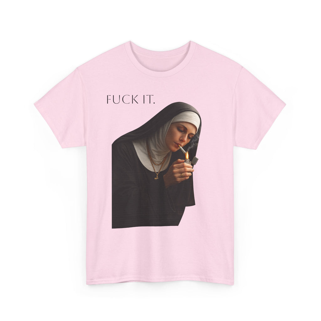 Graphic Tee — 'Fuck It' Smoking Nun Vintage Art T-Shirt