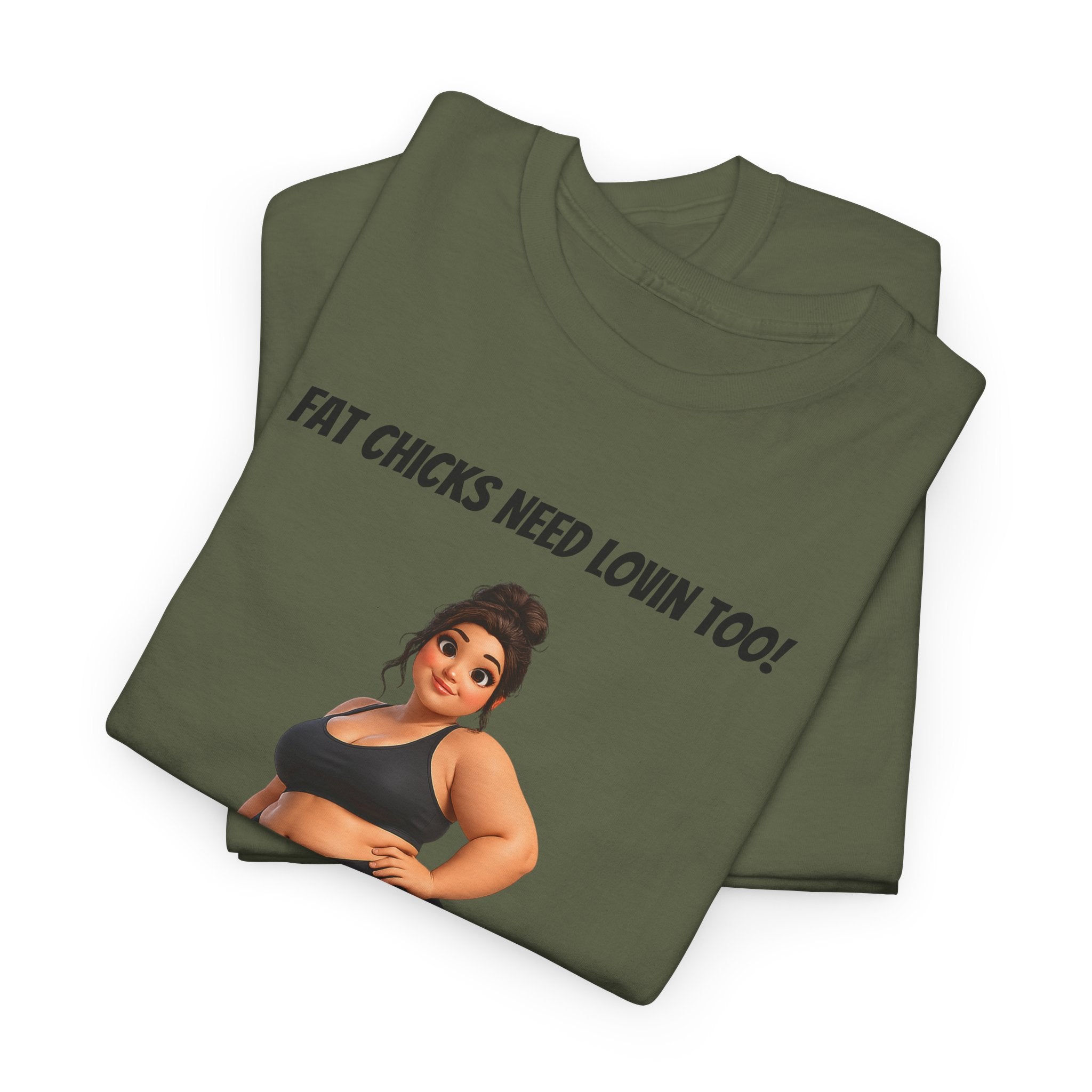 Plus-Size Fitness Tee — “Fat Chicks Need Lovin Too!” Curvy Activewear Graphic Shirt