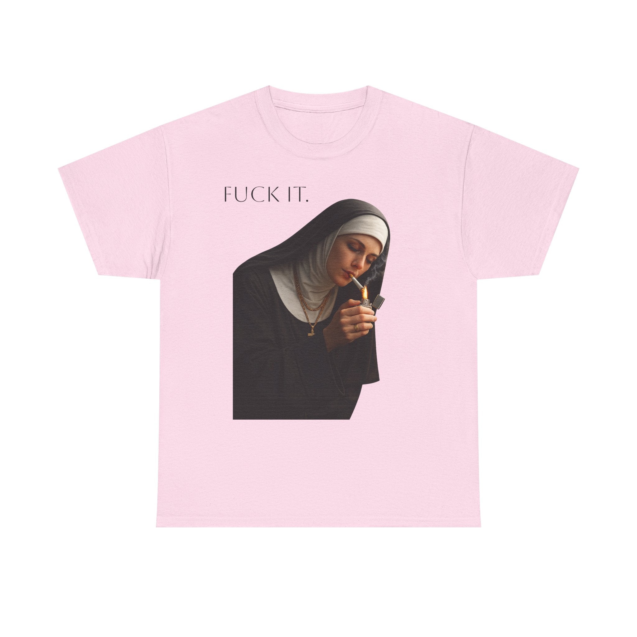 Graphic Tee — 'Fuck It' Smoking Nun Vintage Art T-Shirt
