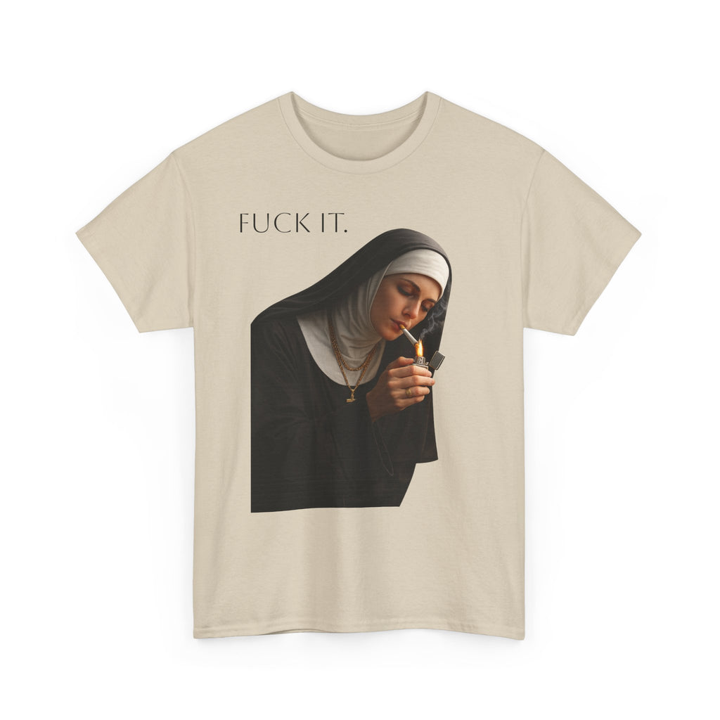 Graphic Tee — 'Fuck It' Smoking Nun Vintage Art T-Shirt