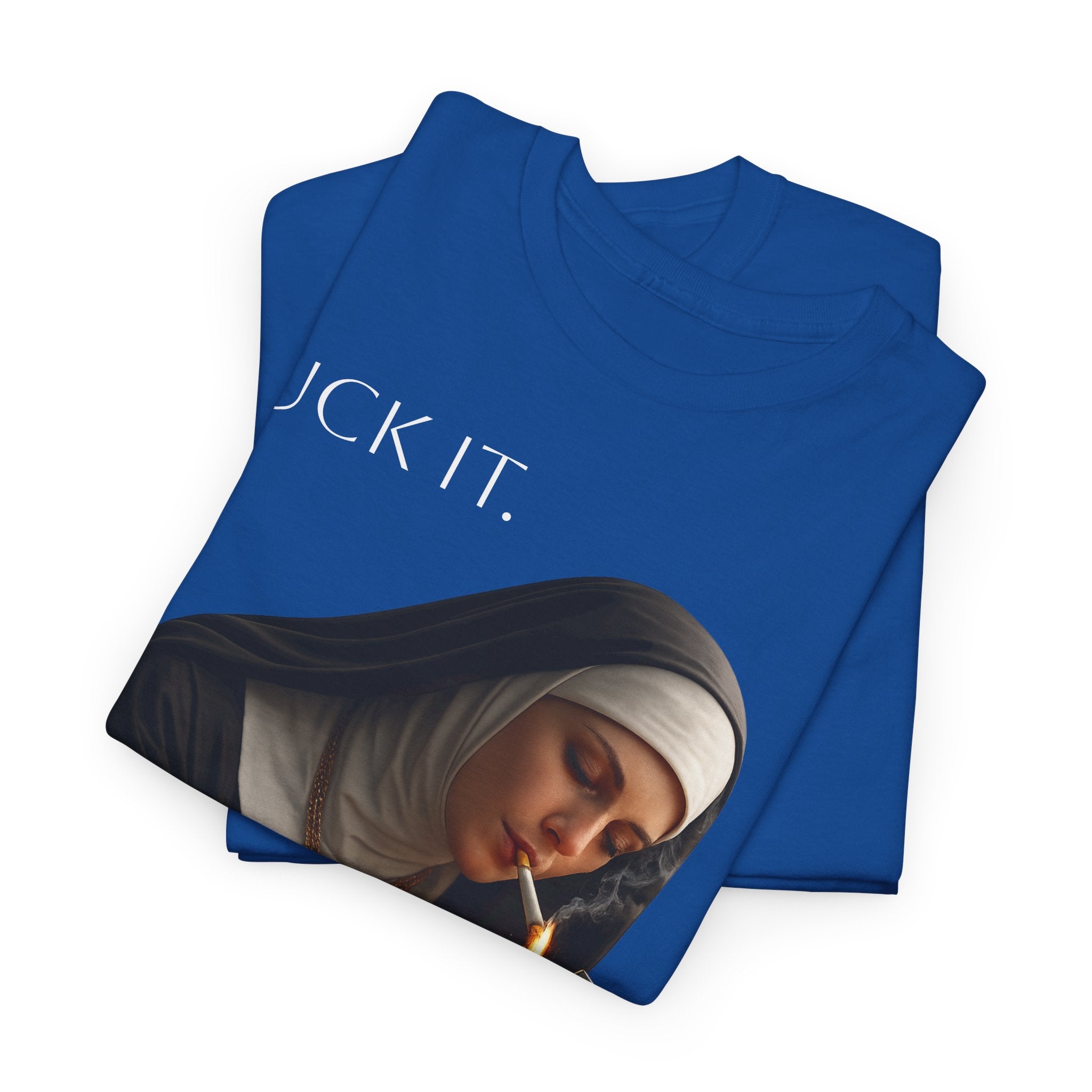 Graphic Tee — 'Fuck It' Smoking Nun Vintage Art T-Shirt
