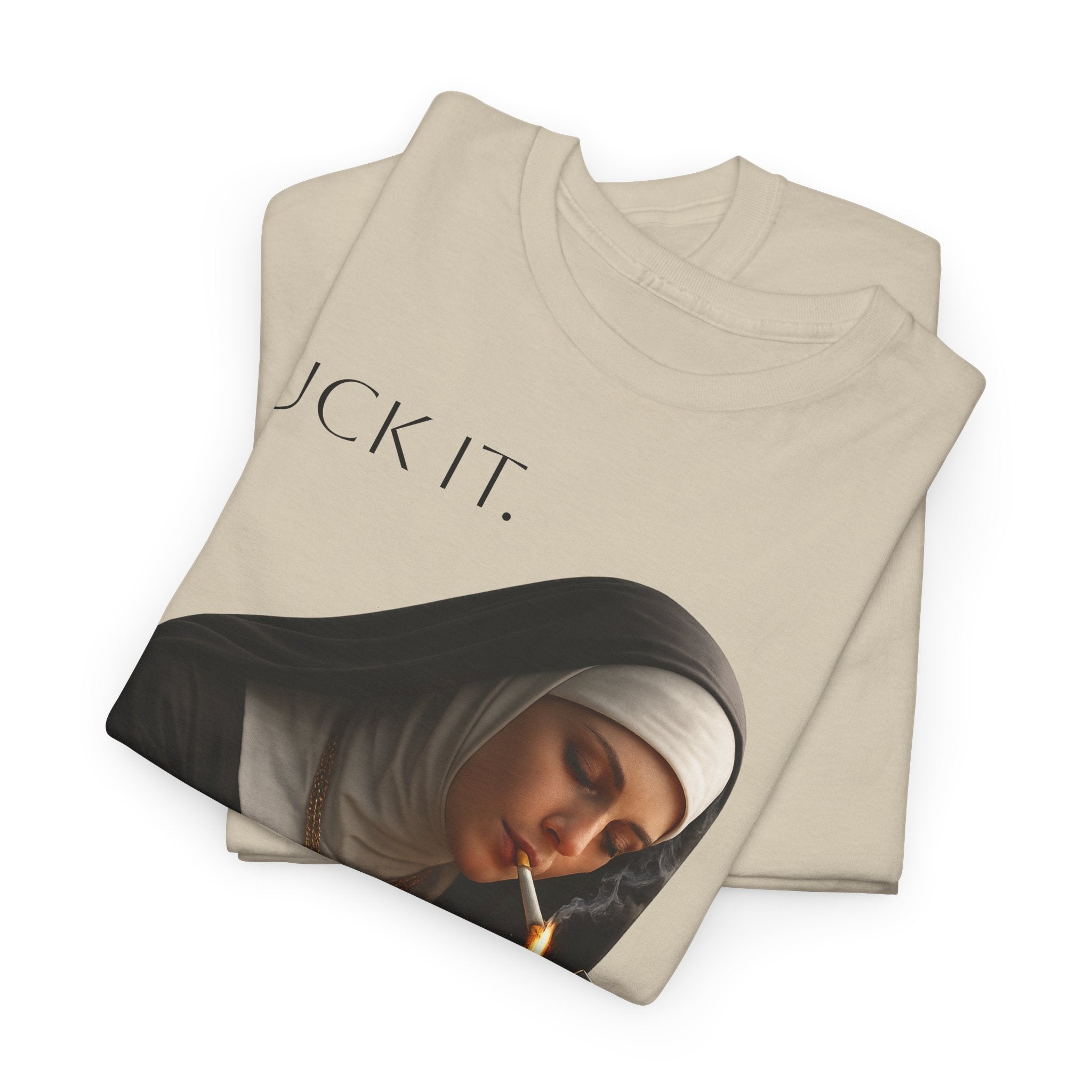 Graphic Tee — 'Fuck It' Smoking Nun Vintage Art T-Shirt