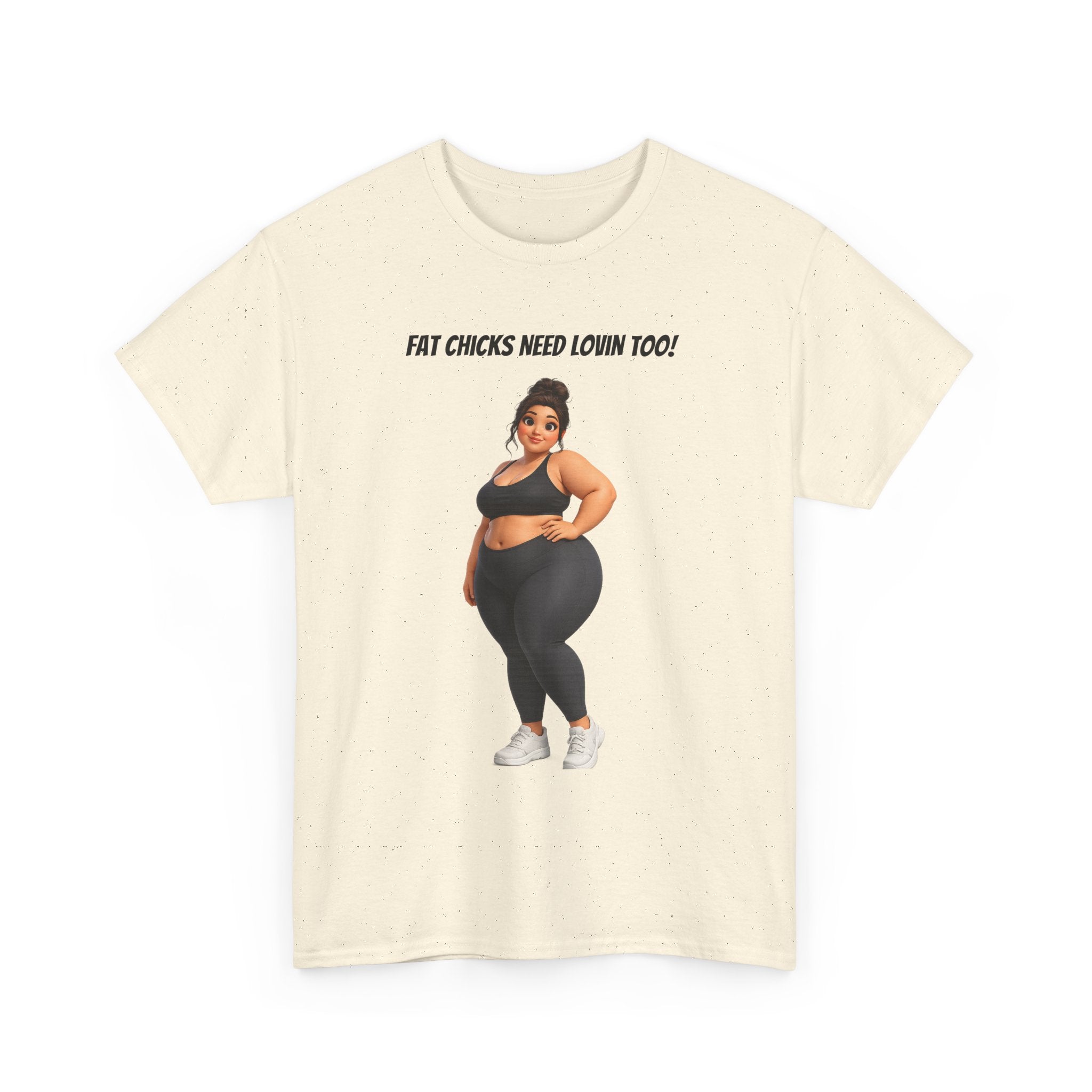 Plus-Size Fitness Tee — “Fat Chicks Need Lovin Too!” Curvy Activewear Graphic Shirt