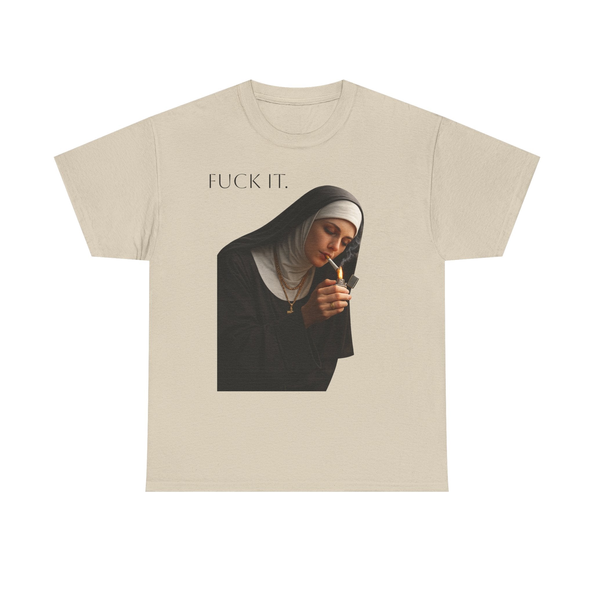 Graphic Tee — 'Fuck It' Smoking Nun Vintage Art T-Shirt