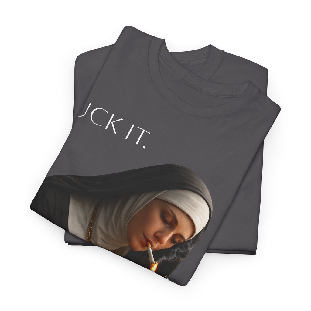 Graphic Tee — 'Fuck It' Smoking Nun Vintage Art T-Shirt