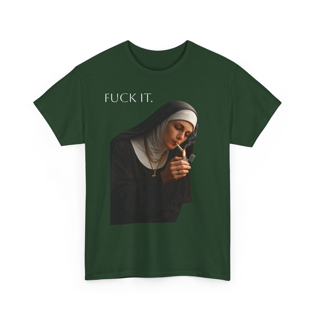 Graphic Tee — 'Fuck It' Smoking Nun Vintage Art T-Shirt