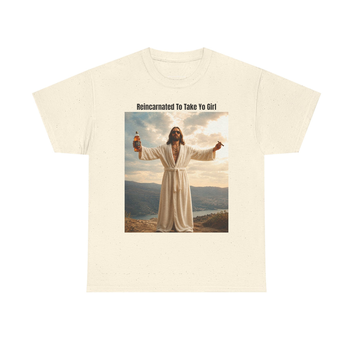 "Reincarnated to Take Yo Girl" Retro Jesus Parody Funny Graphic T-Shirt