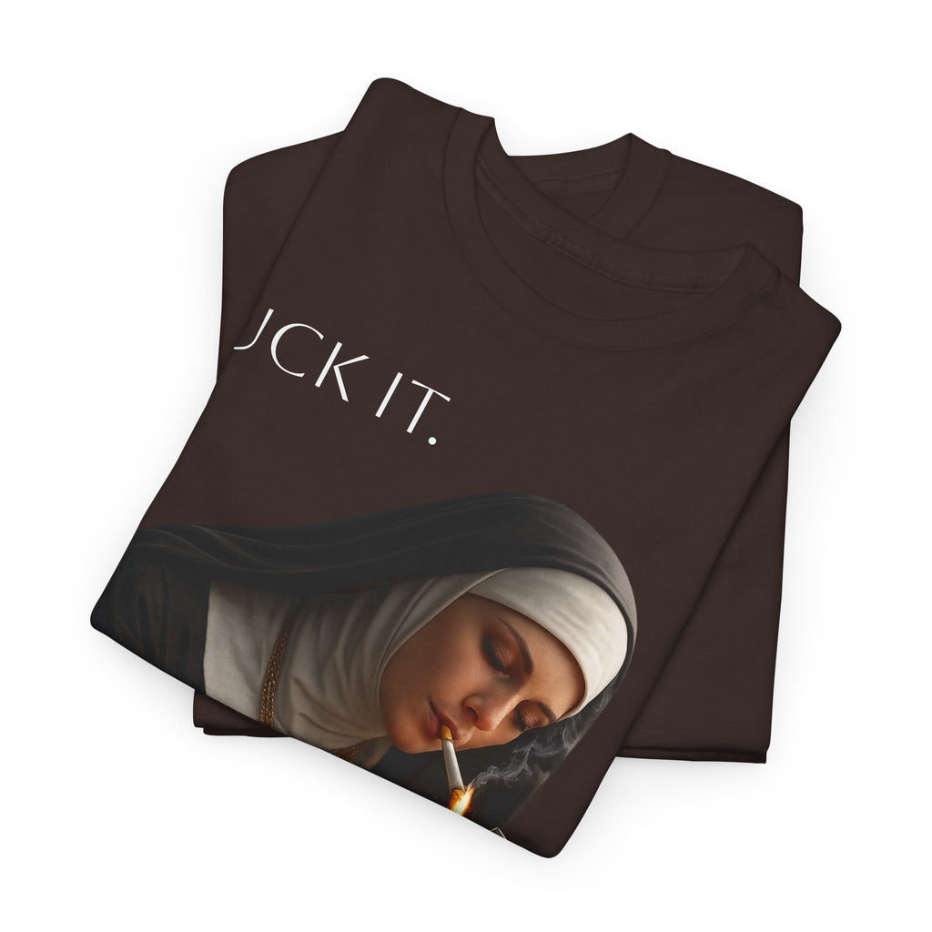 Graphic Tee — 'Fuck It' Smoking Nun Vintage Art T-Shirt