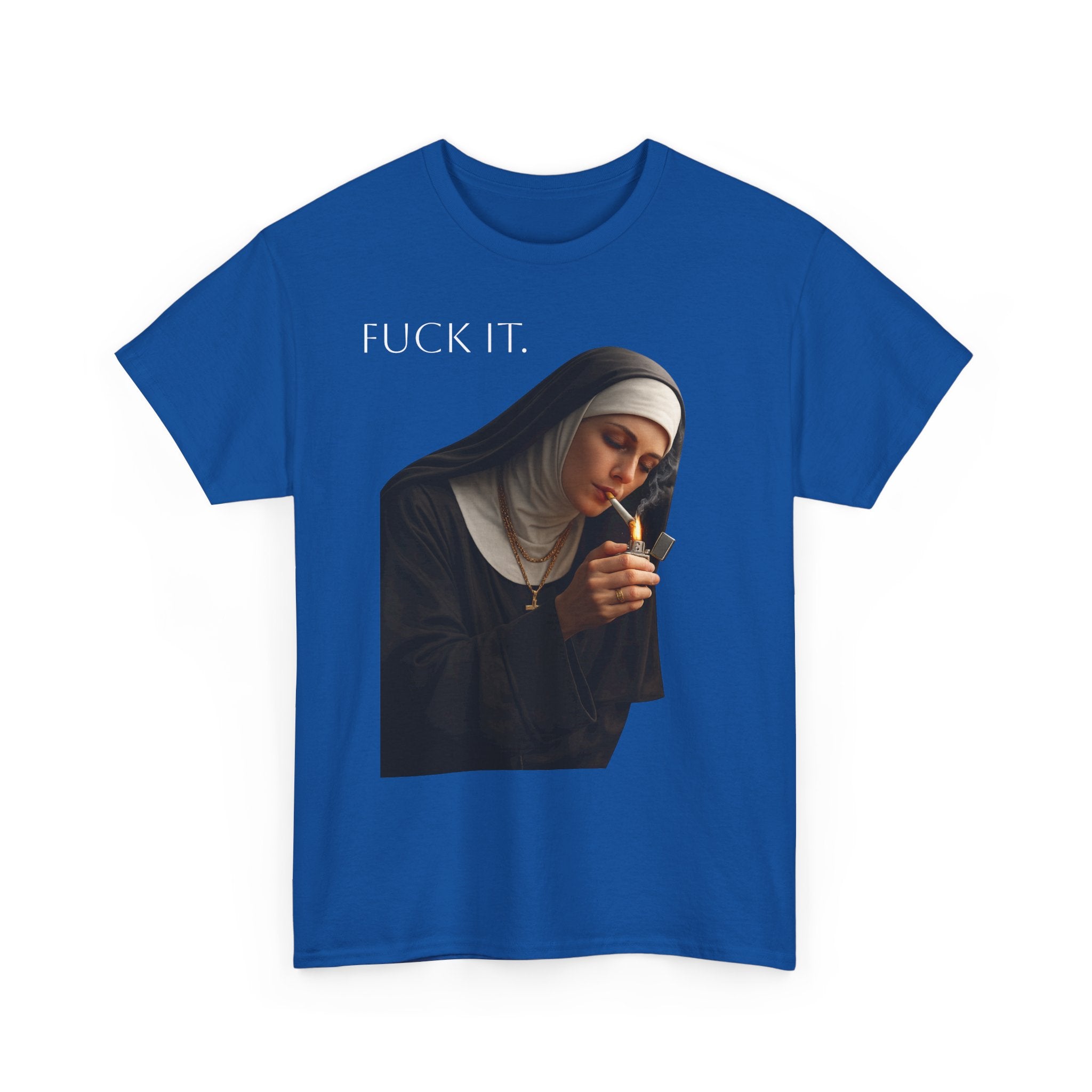 Graphic Tee — 'Fuck It' Smoking Nun Vintage Art T-Shirt