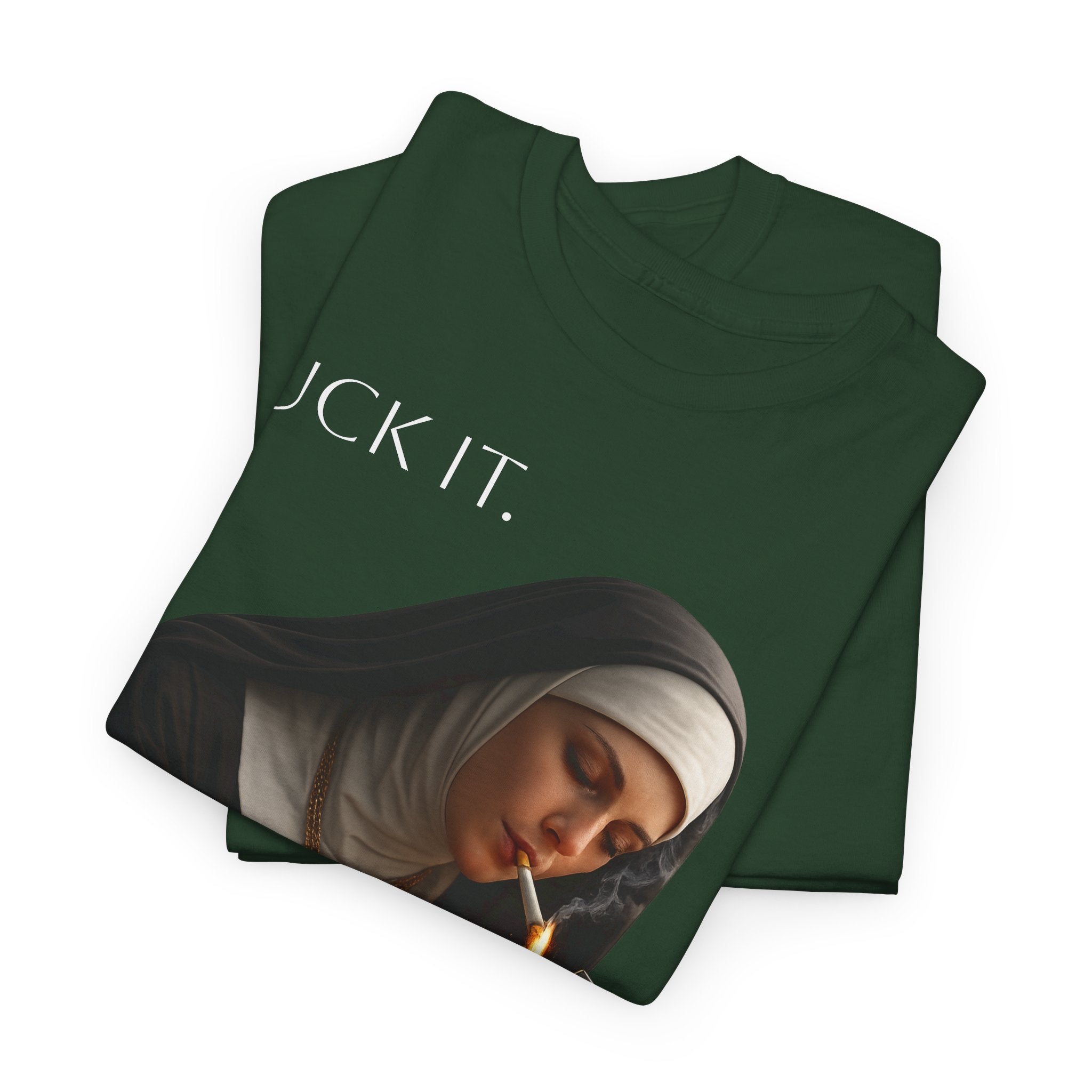 Graphic Tee — 'Fuck It' Smoking Nun Vintage Art T-Shirt