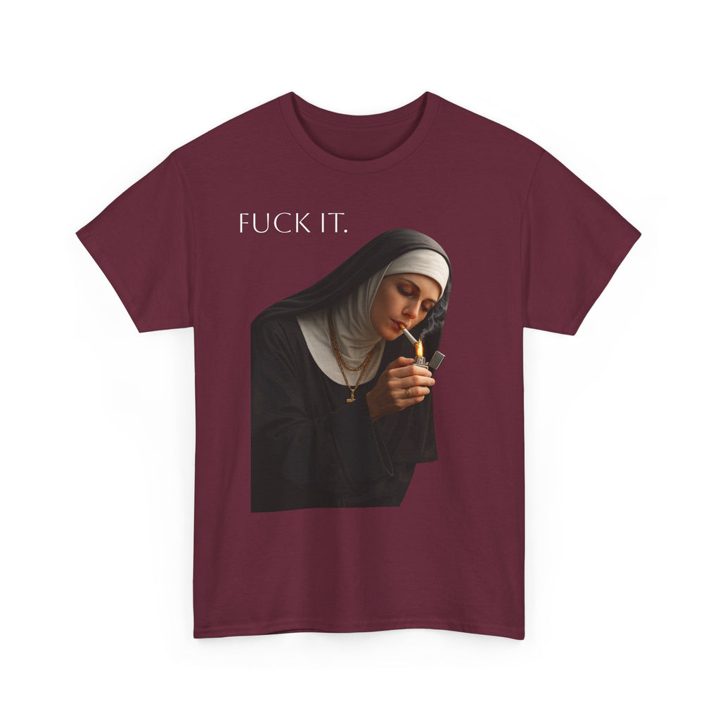 Graphic Tee — 'Fuck It' Smoking Nun Vintage Art T-Shirt