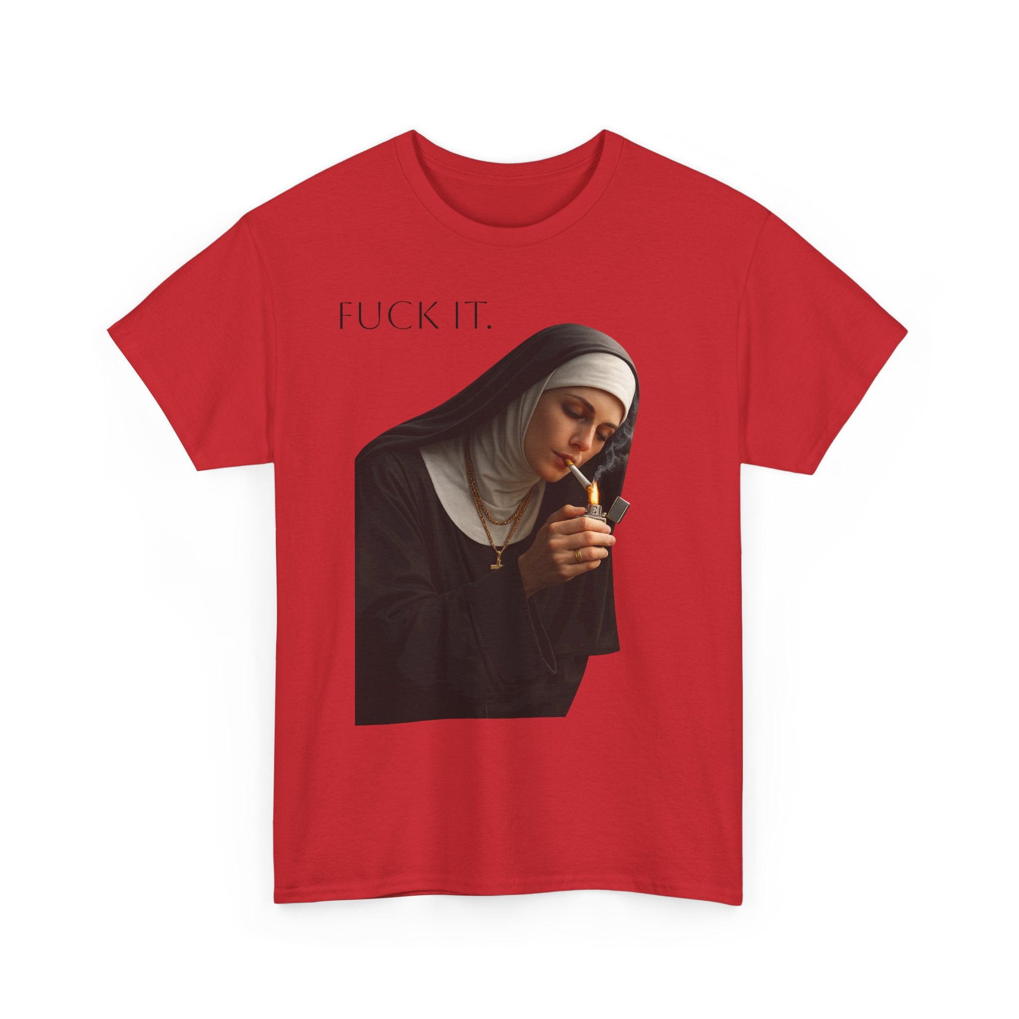 Graphic Tee — 'Fuck It' Smoking Nun Vintage Art T-Shirt