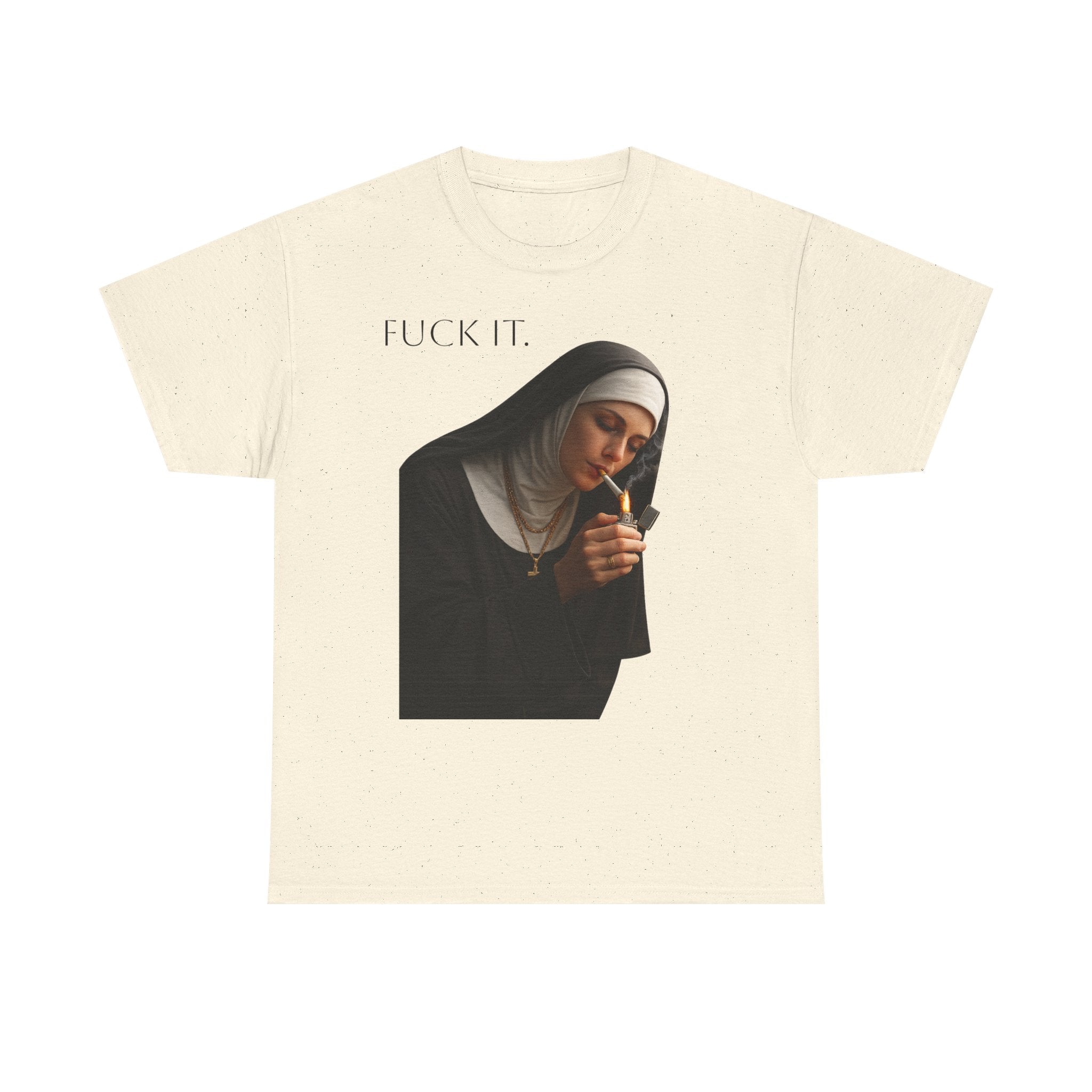 Graphic Tee — 'Fuck It' Smoking Nun Vintage Art T-Shirt