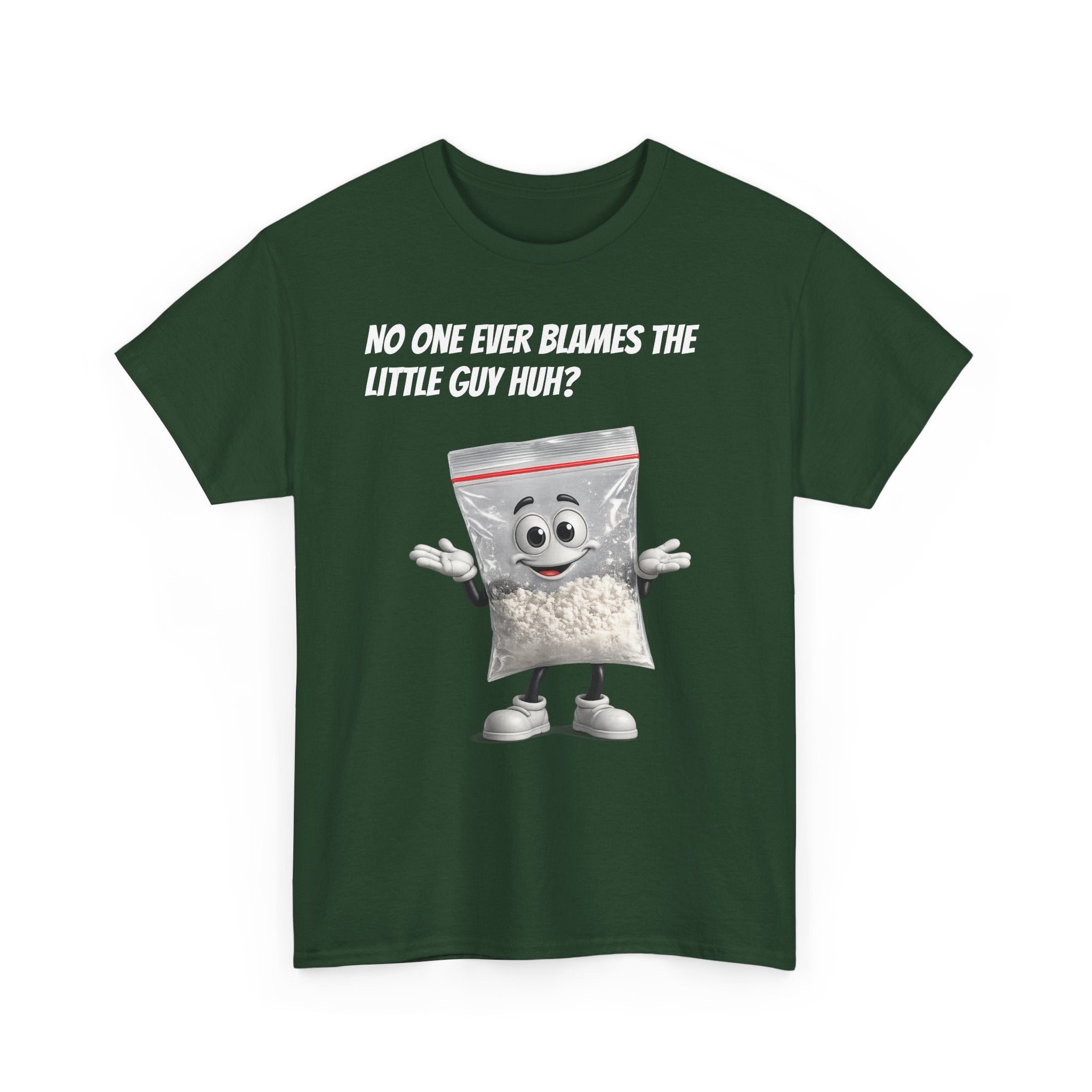 T‑Shirt — "No One Ever Blames the Little Guy Huh?" Bag Character Graphic Tee
