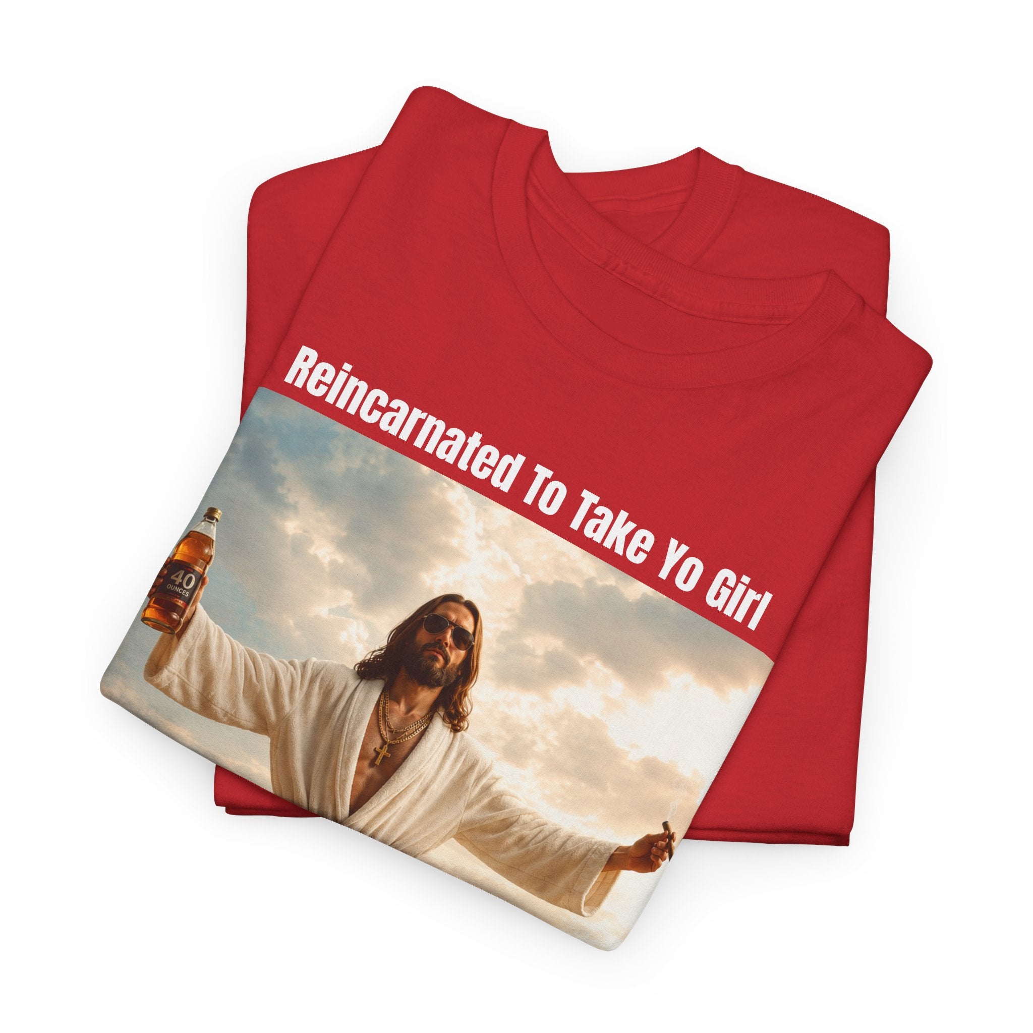 Graphic Tee — "Reincarnated to Take Yo Girl" Retro Jesus Parody T-Shirt