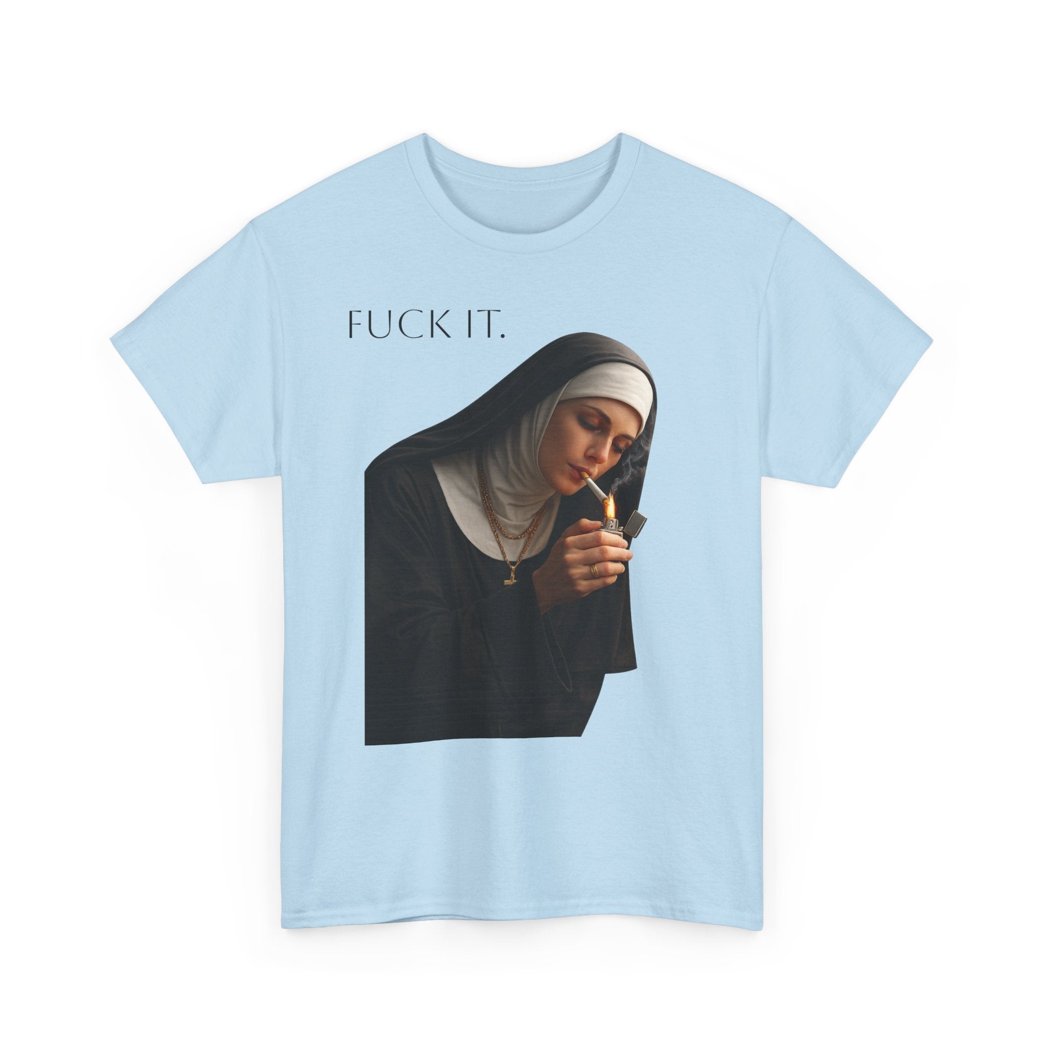 Graphic Tee — 'Fuck It' Smoking Nun Vintage Art T-Shirt